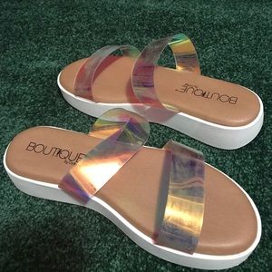 Iridescent Strap Sandals
